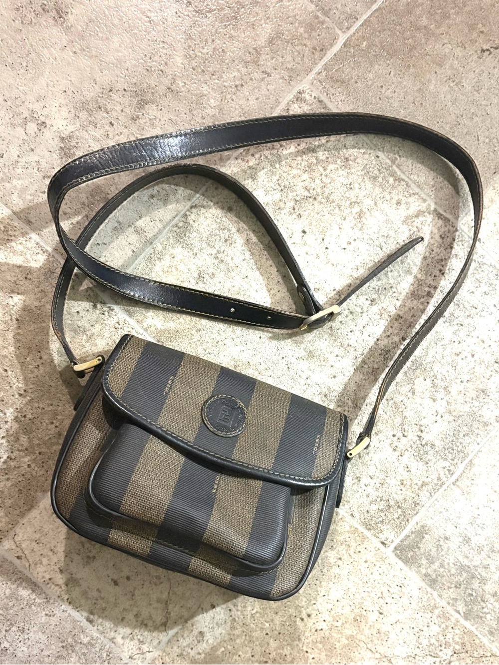 FENDI Vintage Striped Brown Crossbody Shoulder Bag